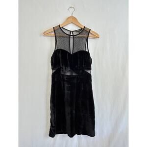 Express Mini Dress Womens Size 6 Black Velvet High Neck Sheer Sleeveless Cut Out
